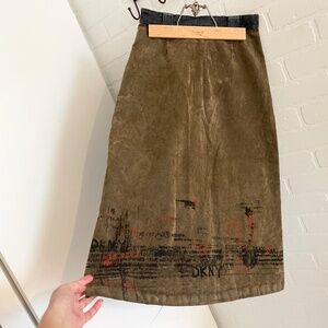NWT Dead stock DKNY Y2K Denim Faux Suede Column skirt Grungy Artsy Dark wash S